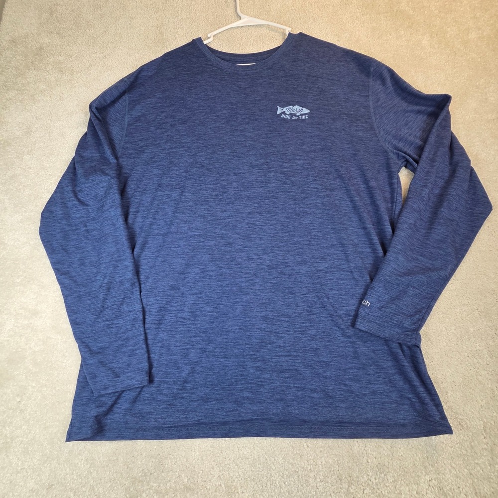 Marsh Wear Ride the Tide Long Sleeve Performance Fishing Shirt Blue Mens XL